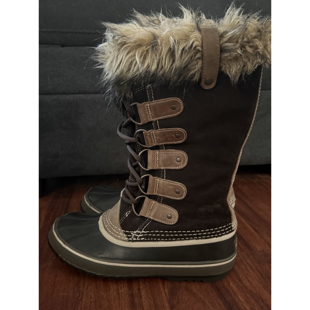 Sorel Joan Of Arctic Womens 9 Hawk Brown Waterproof Fur Snow Boots NL1540